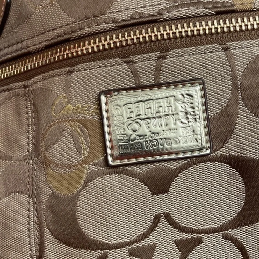 Coach vintage y2k signature poppy brown signature c tote bag gold hearts RARE